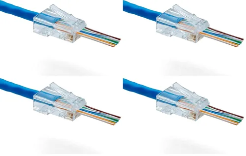Vista 7 de trueCABLE Cat5e RJ45 conectores de paso a través de enchufe modular sin blindaje (UTP), certificación UL, extremo de crimpado EZ, chapado en oro, 3