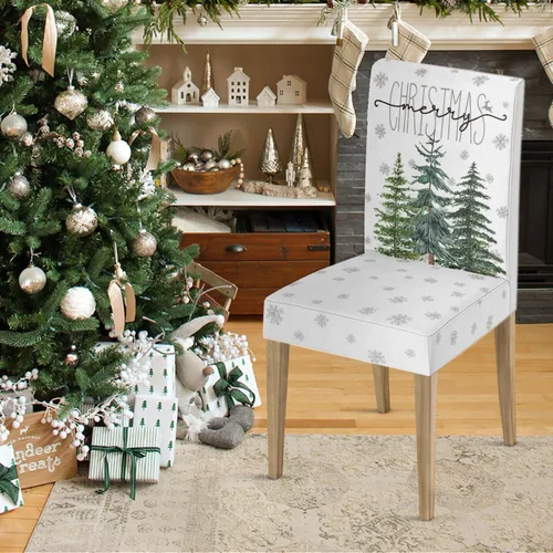 Vista 3 de Horaldaily Fundas para sillas de árboles de pino blanco de Navidad, 4