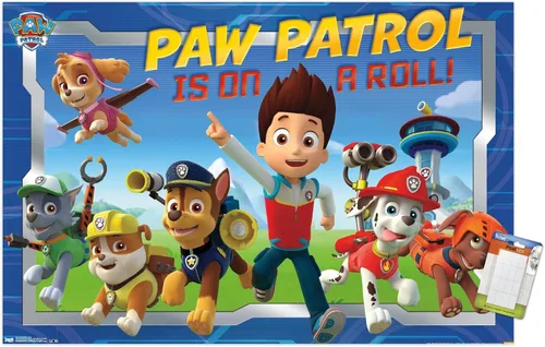 Vista 10 de Nickelodeon Paw Patrol - Póster de pared de tripulación, 22.4 pulgadas de largo x 14.7 pulgadas de ancho, versión enmarcada de madera de granero