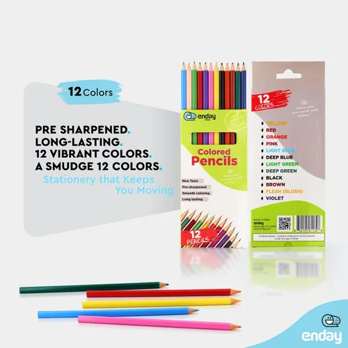 Vista 4 de Enday Lápices de colores, 12 unidades, lápices de colores preafilados para niños y adultos, suministros de arte y escuela para dibujar, paquete