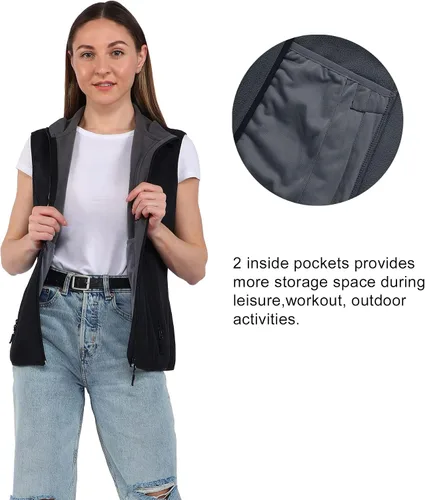 Vista 4 de TOWN&FIELD Chaleco ligero para mujer, chaqueta sin mangas, con cremallera, bolsillos, para correr, senderismo, golf