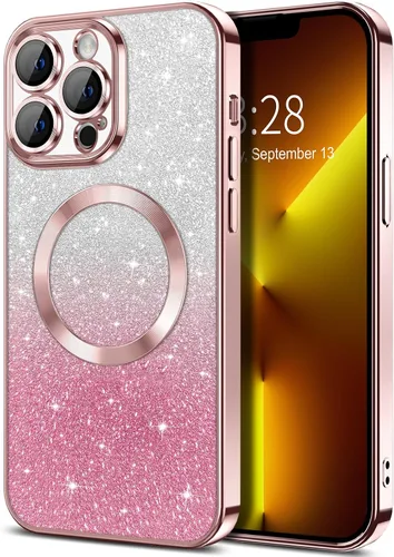 Vista 8 de Hython Funda para iPhone 13 Pro transparente con purpurina magnética [compatible con MagSafe] Protector completo de lente de cámara delgado