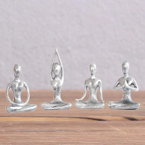 Vista 5 de 4pcs Yoga Escritorio Figurines Niña Estatua Yoga Pose Escultura Yoga Estatuilla Decoración para el Hogar Escritorio Decoración - Plata
