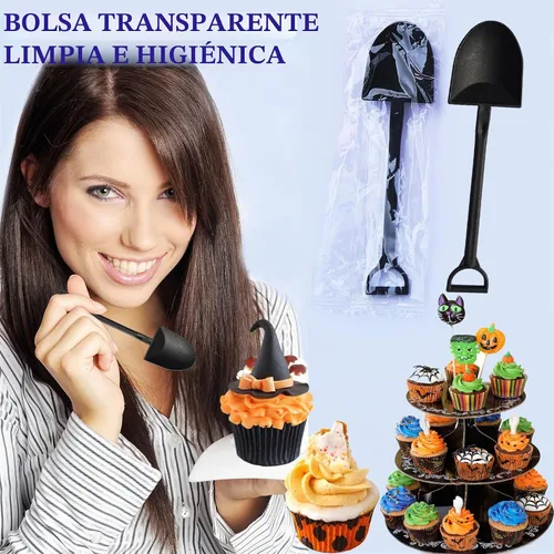Vista 7 de OaaXbbECco Cucharas de postre plásticas desechables lindas de la novedad de la forma de la pala (50)