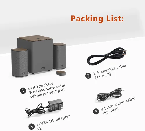 Vista 7 de KEiiD 2.1 Altavoces Bluetooth para computadora con subwoofer inalámbrico y touchpad inalámbrico para computadora de escritorio portátil PC altavoces
