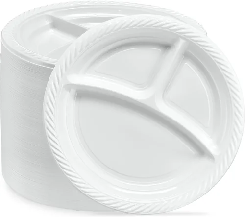 Vista 22 de PLASTICPRO Platos redondos de plástico de 7 pulgadas para microondas, desechables, color blanco, vajilla de 100