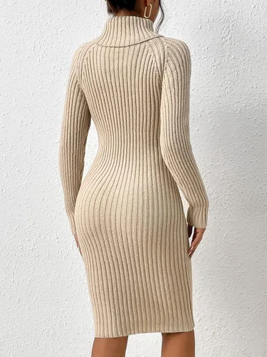 Vista 2 de MakeMeChic Vestido tipo suéter de punto de manga larga con cuello alto para mujer