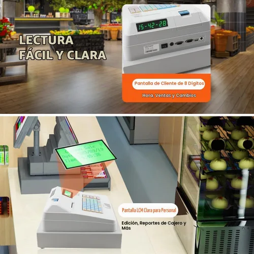 Vista 7 de Caja registradora electrónica, caja registradora para pequeñas empresas, pantalla LED de 48 teclas, sistema electrónico de posición posicional, 8