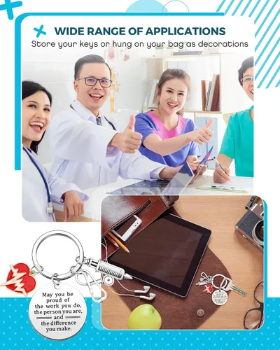 Vista 6 de Sureio Juego de 24 llaveros de agradecimiento para enfermeras, regalos para estudiantes de enfermería con borlas bolsas de organza y etiqueta