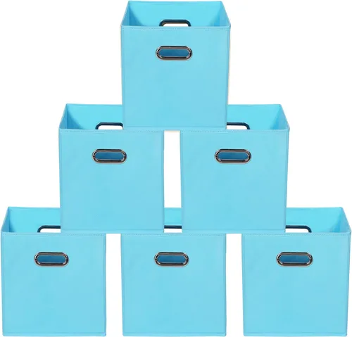 Vista 30 de Yunkeeeper - Contenedores de almacenamiento, cubos organizadores de tela con asa, cubos plegables para almacenamiento de tela o accesorios, 11 x 11