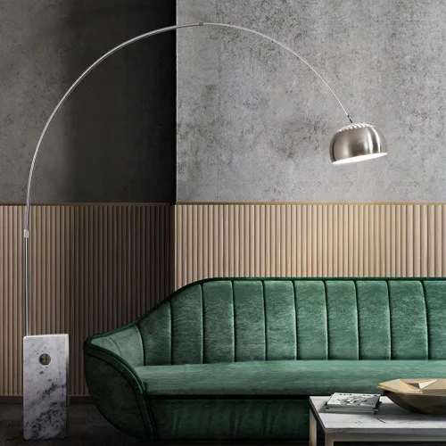 Vista 3 de LITFAD Lámpara de pie moderna de arco de altura flexible con interruptor de pie y base de mármol, luz de pie de acero inoxidable para sala de estar