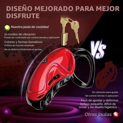 Vista 4 de Jaula de Castidad Vibratoria de Juguete Sexual - Dispositivos de Castidad Masculina Jaula para Pene con 10 Vibraciones, Aplicación y Control Remoto