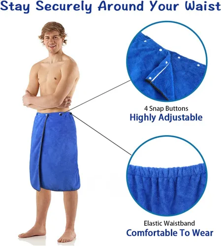 Vista 5 de kilofly 1 toalla de baño ajustable para hombre con cierre a presión, 26 x 54 pulgadas