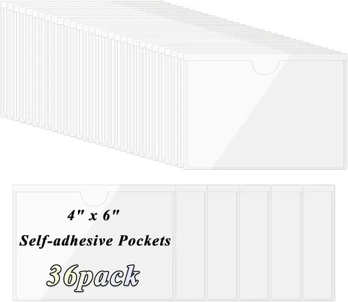 Vista 10 de Antner Paquete de 36 soportes autoadhesivos de 1.2 x 4.3 pulgadas, bolsillos para tarjetas de índice para tarjetas de 1 x 4 pulgadas, soporte