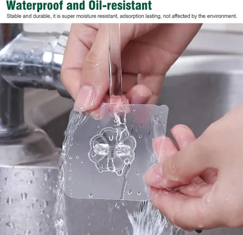 Vista 6 de Paquete de 24 ganchos autoadhesivos resistentes, 33 libras máximo, transparentes, impermeables, ganchos de pared adhesivos para llaves, baño, ducha