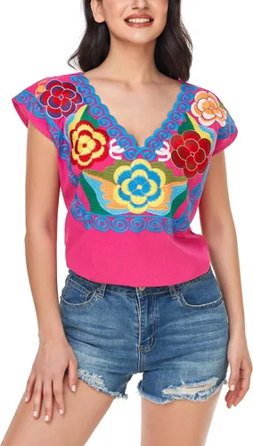 Vista 3 de YZXDORWJ Blusa campesina mexicana para mujer, tops de algodón, camisa blanca