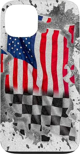 Vista 7 de Funda para iPhone 16 Car Racing Bandera Americana Pit Crew