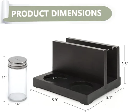 Vista 5 de AKKO Servilletero rústico con salero y pimentero, servilletero de madera para mesa con 2 botellas de especias, perfecto para mesa de comedor