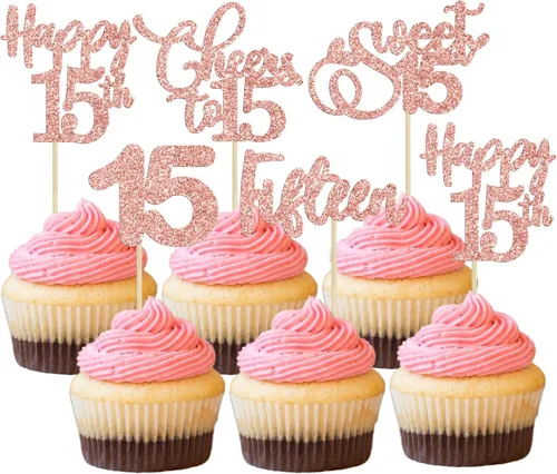 Vista 55 de Paquete de 30 adornos para cupcakes con purpurina de doble dígito para cumpleaños de 10 años, para cumpleaños, aniversario, fiesta, suministros