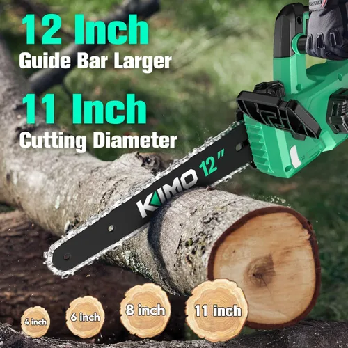 Vista 4 de KIMO - Mini motosierra eléctrica inalámbrica con 2 baterías de 4.0 Ah y cargador rápido, corte potente de 34 pies/S, engrasador automático, bloqueo