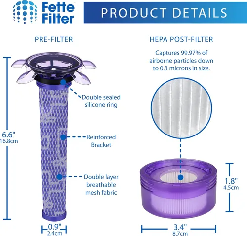 Vista 6 de Fette Filter - Kit de repuesto de filtro de vacío V8 actualizado compatible con Dyson V8 Nueva versión SV25/Dyson V8 Animal Extra 405901-01/Dyson V7