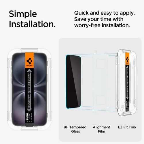 Vista 7 de Spigen Protector de pantalla de vidrio templado [GlasTR EZ FIT - Privacidad] Diseñado para iPhone 16 Plus/iPhone 15 Plus [2 unidades]