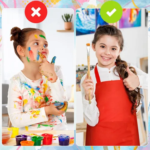 Vista 4 de PLULON 10 delantales para niños con 2 bolsillos, delantales de pintura a granel, delantales de pintura ajustables, delantales de chef para niñas, 10