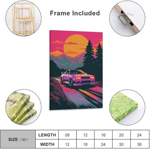 Vista 2 de R32 - Póster retro de Synthwave para automóvil, arte de pared, pósteres e impresiones, pintura colgante para dormitorio, aula, dormitorio, sala