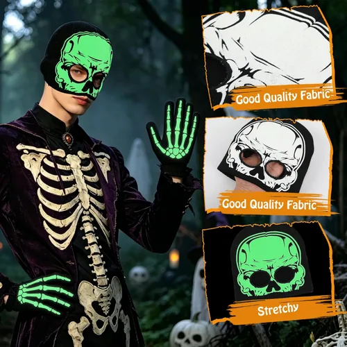 Vista 5 de Glow in the Dark Skeleton Mask and Gloves Set for Halloween