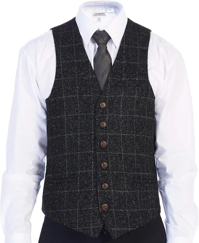 Vista 6 de Gioberti Chaleco de tweed formal de 6 botones para hombres