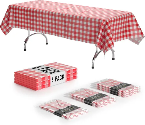 Vista 18 de Exquisite Cubierta de Mesa para Picnic - Paquete de 6 Manteles Premium Rectangulares de Plástico - Cubierta de Mesa para BBQ a Cuadros Negro