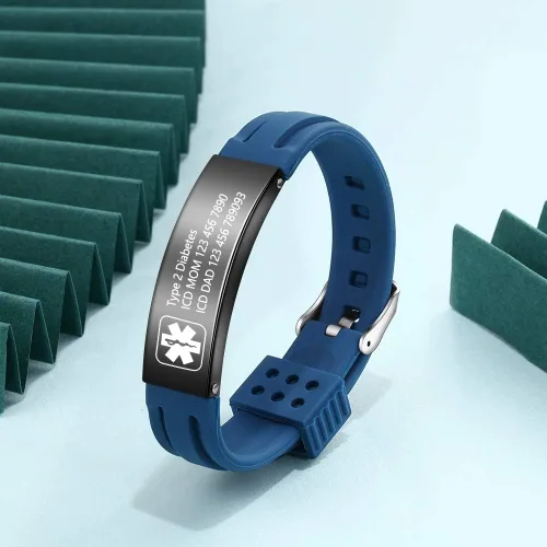 Vista 130 de OPALSTOCK Pulseras médicas personalizadas de silicona ajustable para identificación de emergencias, grabado gratuito, 9 pulgadas, resistente al