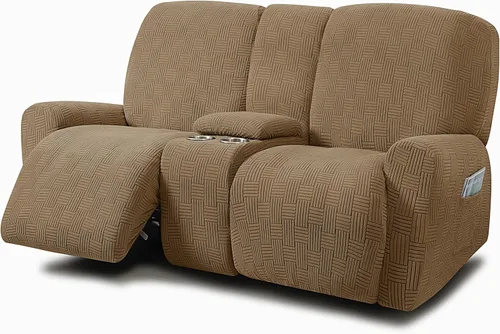 Vista 11 de ULTICOR - Juego de 8 fundas para sofá reclinable de jacquard, fundas elásticas para sofá reclinable para 3 cojines, gruesas, suaves, lavables