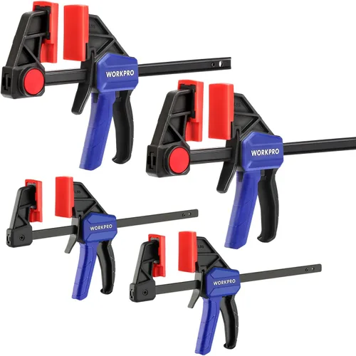 Vista 11 de WORKPRO Abrazaderas de Mini Barra para Carpintería, 6" (2) y 4-1/2" (2), Abrazadera/Separador de Una Mano de 4 Piezas, Abrazadera F de Cambio Rápido
