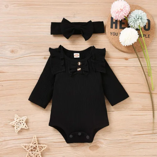 Vista 3 de Aalizzwell Conjunto de mameluco acanalado para bebés y niñas prematuros, para otoño e invierno