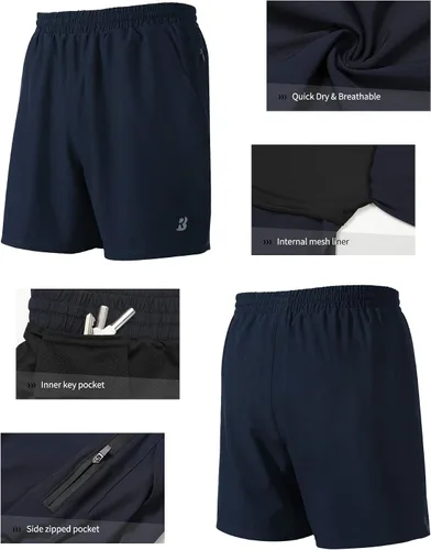 Vista 4 de Roadbox Men's 5 Inch Running Athletic Quick Dry Shorts with Pockets for Workout Gym Exercise