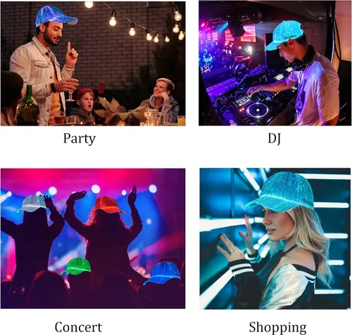 Vista 5 de TECZERO Sombrero brillante con luz LED, gorra de béisbol luminosa de fibra óptica recargable para regalo de Navidad, fiesta, festival, baile, rave