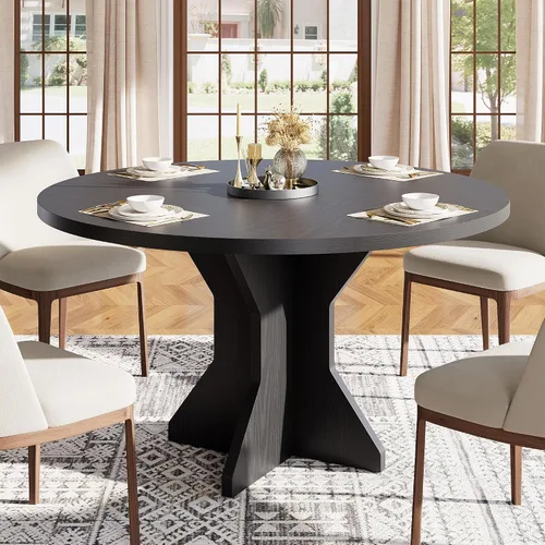 Vista 11 de Mesa de comedor redonda Garvee de 47" para 4-6 personas - Mesa de cocina circular con base de pedestal resistente, mueble de comedor para ahorrar