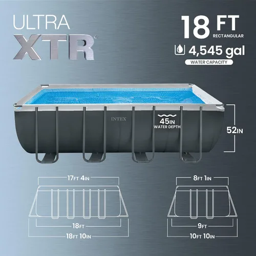 Vista 3 de Intex 18' x 9' x 52" Ultra XTR Conjunto de piscina rectangular de estructura con bomba - Piscina grande rectangular sobre el suelo para el patio