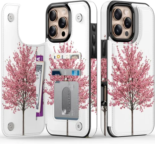 Vista 108 de FUNMIKO Funda tipo cartera para iPhone 13 con tarjetero, bloqueo RFID, protección de grado militar y obras de arte impresas con rayos UV, cierre