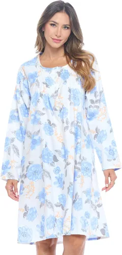 Vista 14 de Casual Nights Camisón de franela con flores de manga larga para mujer Azul