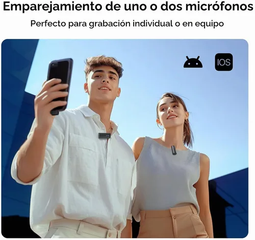Vista 2 de Rythflo Micrófono Lavalier inalámbrico para iPhone/Android/iPad (2 TX + 2 RX + estuche de carga), mini micrófono con reducción de ruido, batería