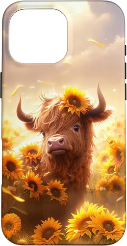 Vista 19 de Cute Scottish Highland Cow Sunflower Western Country Farm Case for iPhone 16