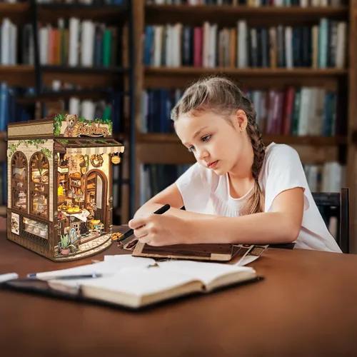 Vista 6 de CUTEROOM Kit de rincón de libros para adultos, rompecabezas de madera 3D DIY kit de rincón de libros en miniatura, kit de construcción de casa