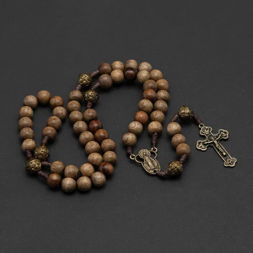 Vista 3 de Intercession™ Rosario de madera maciza hecho a mano Nuestro Padre Sagrado (Nuestra Señora - Nogal)
