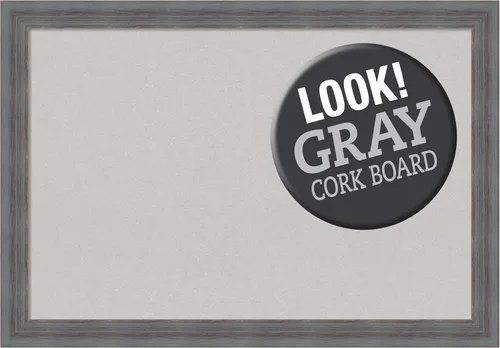 Vista 4 de Amanti Art Tablero de corcho gris para pared (26 x 18) con marco de madera azul rústico Dixie, tablero de corcho mediano para oficina, tablero