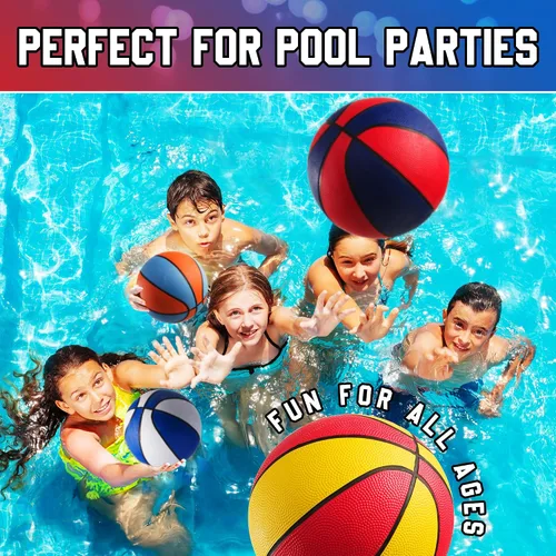 Vista 3 de PlayBolt Mini pelotas de baloncesto de goma de 7 pulgadas, tamaño 3 (paquete de 4) – Baloncesto de piscina para niños en varios colores interiores