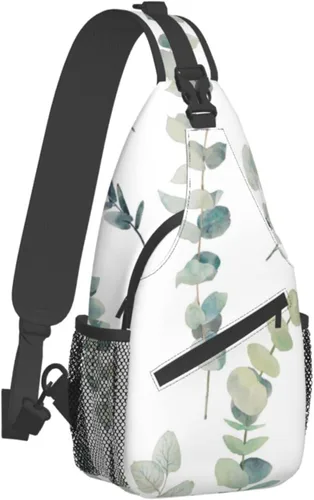 Vista 2 de Mochila tipo bandolera con diseño de ojos malvados, bolsa ligera de hombro cruzado para mujeres y hombres, mochila casual para exteriores, Hojas