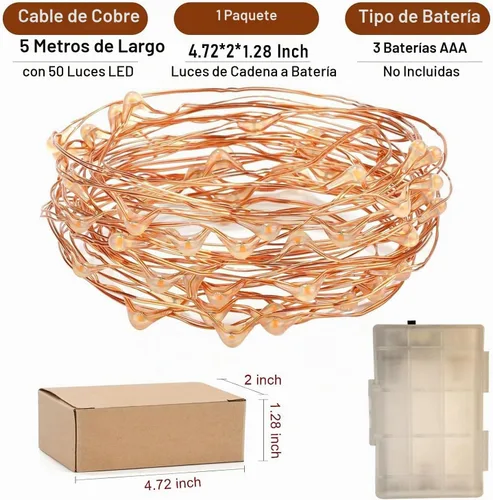 Vista 3 de RUICHEN Guirnalda de 50 luces LED de alambre de cobre de 16 pies, funciona con pilas, para Navidad, Halloween, fiestas, bodas, centros de mesa