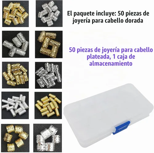Vista 2 de 100 cuentas doradas para el cabello para niñas, joyería de cabello plateado para trenzas, accesorios de cabello de Flosius para trenzas, accesorios